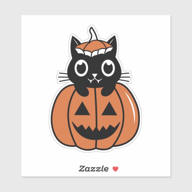 Adesivo Gato de Halloween na abóbora (Folha)