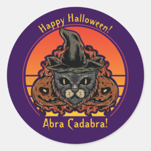 Adesivo Gato de Halloween no Chapéu de Bruxa Abra Cadabra