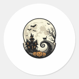 Adesivo Gato de Halloween Vintage Lua Casa Assombrada Veto