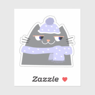 Adesivo Gato de Inverno de Desenho Animado Simples Fofo co