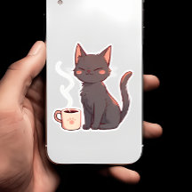Gato de Kawaii, bonito, com copa de café