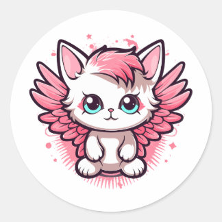 Adesivo Gato de Kawaii, rosa e bonito com asas