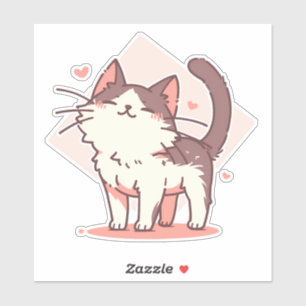 Adesivo Gato de Kawaii Tuxedo bonito com coração a rosa