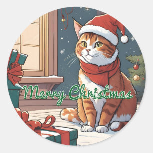 Adesivo Gato de laranja com chapéu de Natal Pet Animal