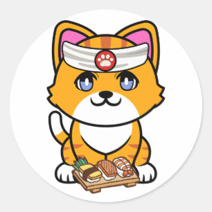 Adesivo Gato de laranja engraçado é um chef de sushi