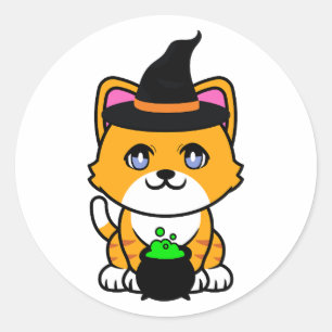 Adesivo Gato de laranja engraçado é uma bruxa