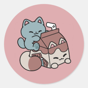 Adesivo Gato de Leite de Chocolate Kawaii – Bebida Aconche