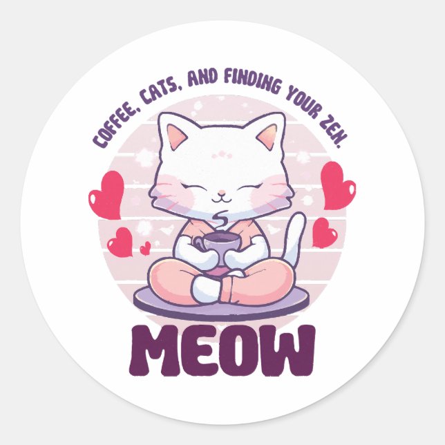 Adesivo Gato de meditação - Gato Kawaii (Frente)