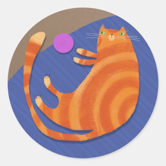 Adesivo Gato de mesa laranja com brinquedo (Frente)