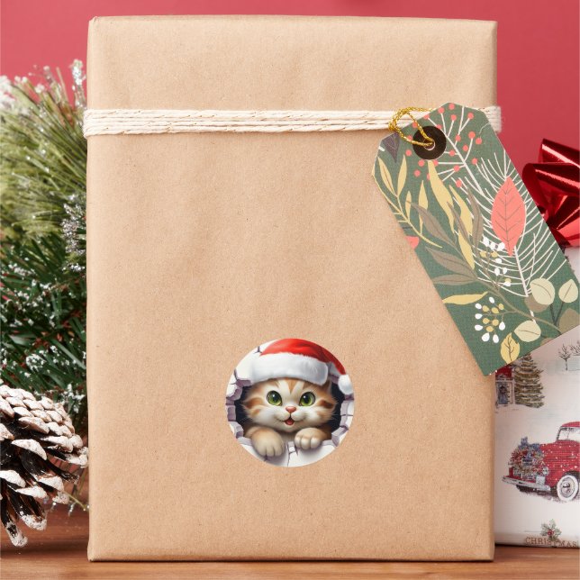 Adesivo Gato de Natal bonito através da parede ilustrado (Feriado)