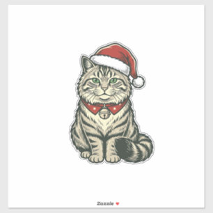 Adesivo Gato de Natal Chapéu do Papai Noel Design de Gravu