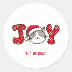 Adesivo Gato de Natal de Feliz Personalizado " JOY "