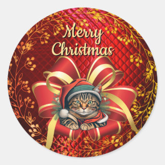 Adesivo Gato de Natal em Estilo Vintage