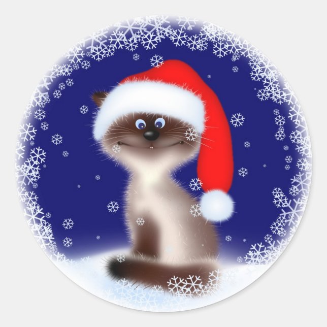 Adesivo Gato de Natal em Santa Hat (Frente)