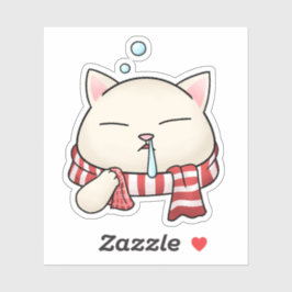 Adesivo Gato de Natal engraçado com cachecol com nariz esc