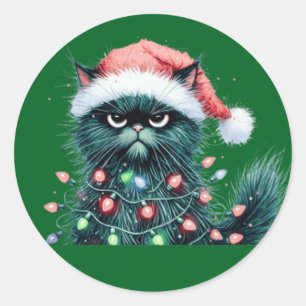 Adesivo Gato de Natal engraçado preto