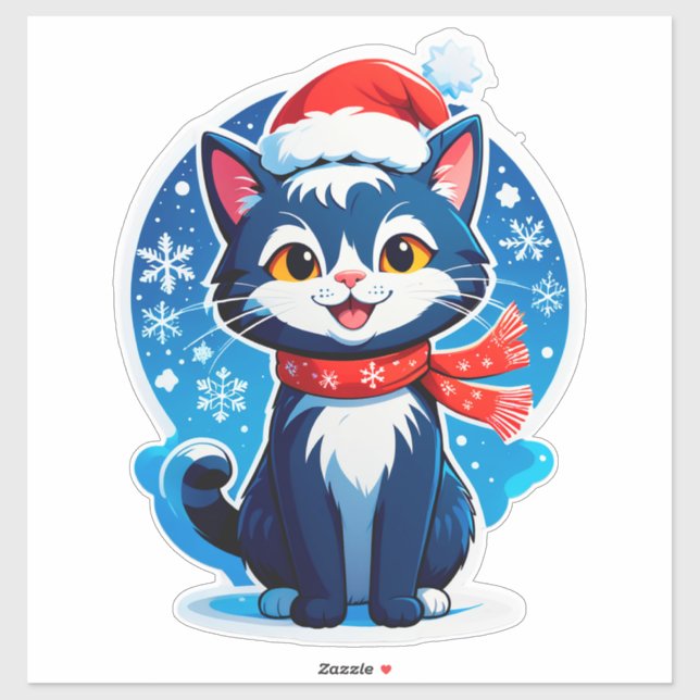Adesivo 🐱 Gato de Natal Fofo Floco de Neve ❄️ (Folha)