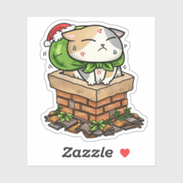 Adesivo Gato de Natal preso na Chaminé