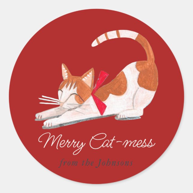 Adesivo Gato de Natal renas vermelho Feriado  (Frente)