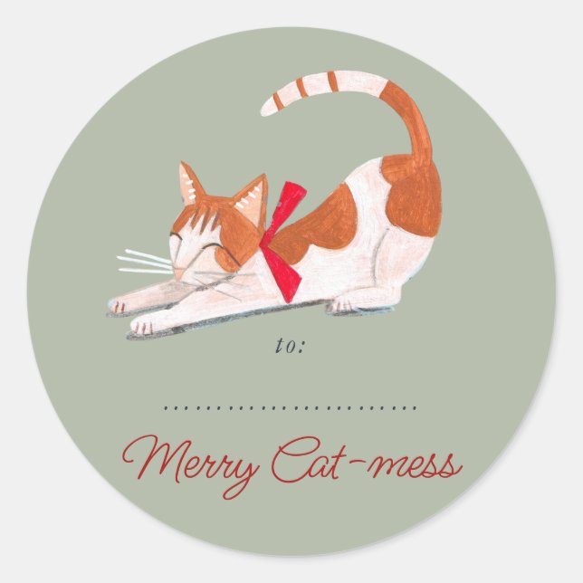 Adesivo Gato de Natal renrde verde Festa  (Frente)
