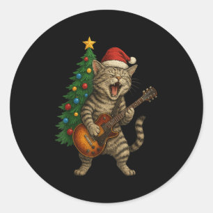 Adesivo Gato De Natal Tocando Violão Rock E Roll Star Ca