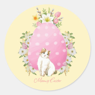 Adesivo Gato de Páscoa Floral Amarelo Fofo