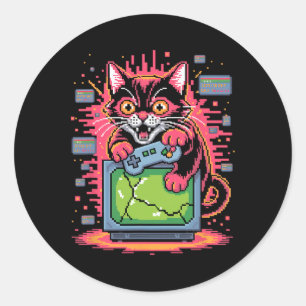 Adesivo Gato de Raiva de Pixel Jogador Retro Falha no Esti