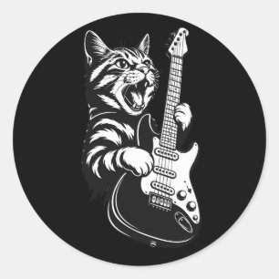 Adesivo Gato de Rocha Tocando Guitarra Elétrica Música L