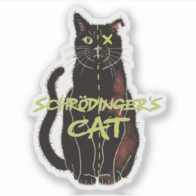 Adesivo Gato de Schrodinger, Presente Físico Engraçado (Frente)