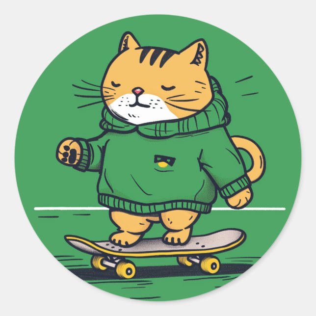 Adesivo Gato De Skate Engraçado No Skateboard (Frente)
