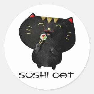 Adesivo Gato de Sushi Preto Kawaii Cute