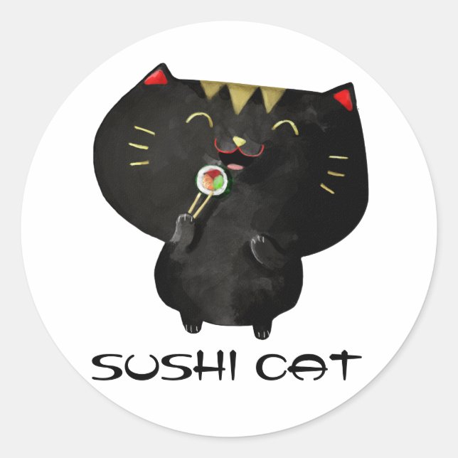 Adesivo Gato de Sushi Preto Kawaii Cute (Frente)