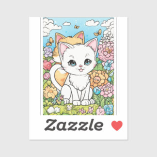 Adesivo Gato de trigo e raposa em prado floral