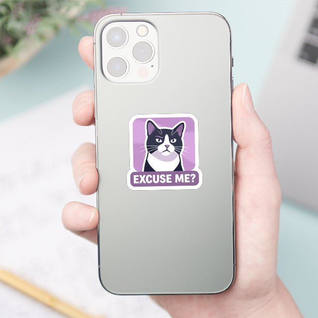 Adesivo Gato de Tuxedo 'Com Licença?' Atitude  (Telefone)