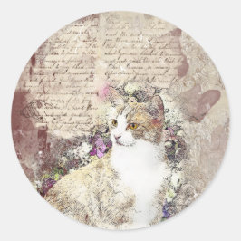 Adesivo Gato de Vintagem de Aquarela