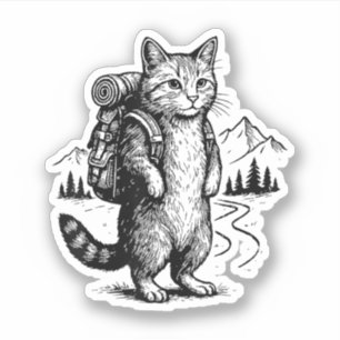Adesivo Gato Divertido de Mochila para Caminhantes e Amant