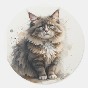 Adesivo Gato Divertido de Pelo Comprido Tabby Filhote Anim