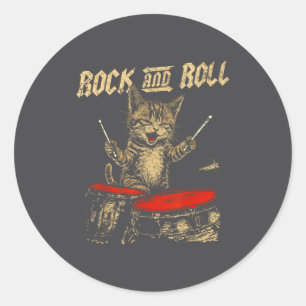 Adesivo Gato Divertido de Rock And Roll Tocando Tambor Par
