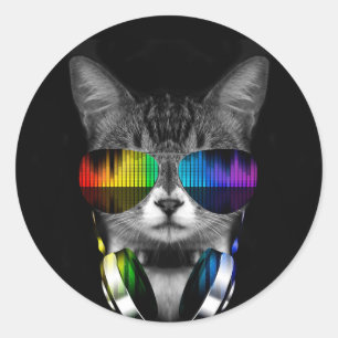 Adesivo Gato DJ com óculos e fones de ouvido