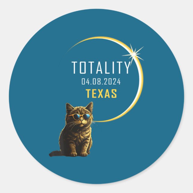 Adesivo Gato do Eclipse Total Solar do Texas (Frente)
