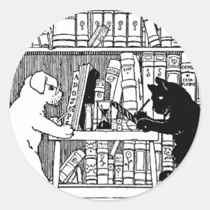 Adesivo Gato e Cachorro Vintage Biblioteca Literária