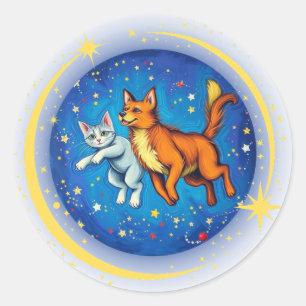 Adesivo Gato e Cão no Espaço
