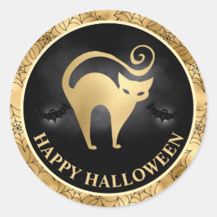 Adesivo Gato e Morcegos Dourado & Preto Feliz Halloween