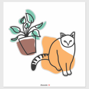 Adesivo Gato e planta