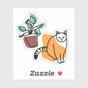 Adesivo Gato e planta