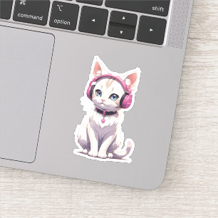 Adesivo Gato Elegante em Tendências de Fone de Ouvido