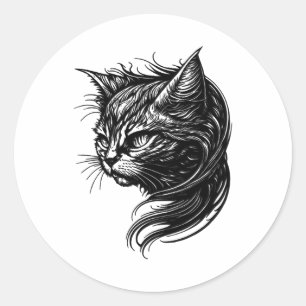 Adesivo Gato Elegante No Estilo De Tatuagem De Vintage