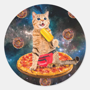 Adesivo Gato em pizza comendo gelo