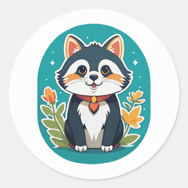 Adesivo Gato Encantador - Ilustração Felina Whimsical (Frente)