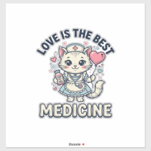Adesivo Gato Enfermeira Fofo Amor é a Melhor Medicina Desi